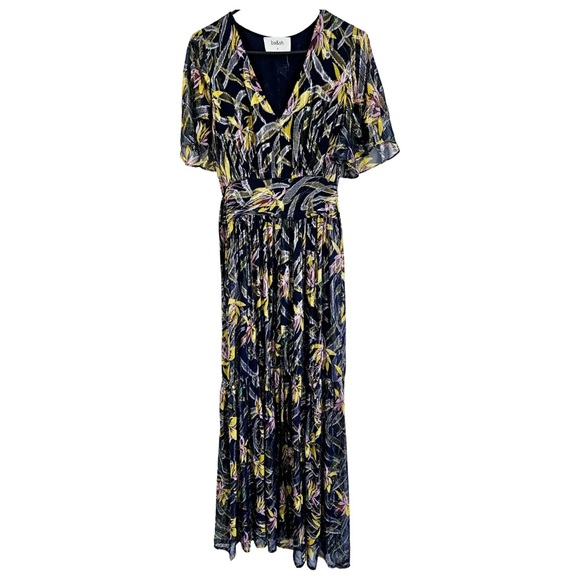 BA&SH NAVY FLORAL FLOWY SILK DRESS - Picture 3 of 4